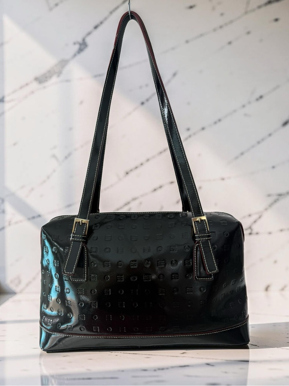 Vintage Arcadia Made in Italy Black Patent Leather Shoulder Bag